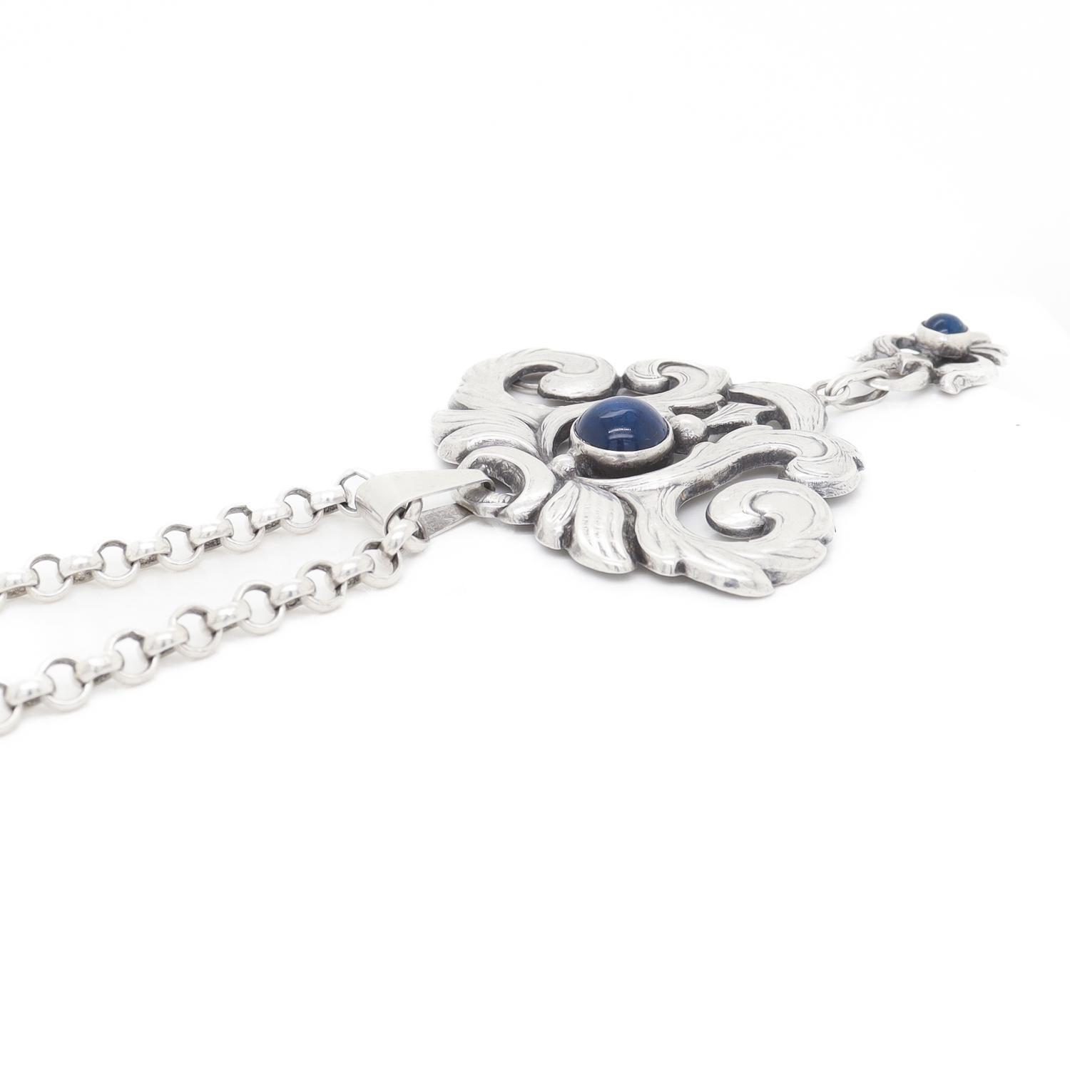 Collana con ciondolo in argento e lapis in stile Art Nouveau scandinavo in vendita 7