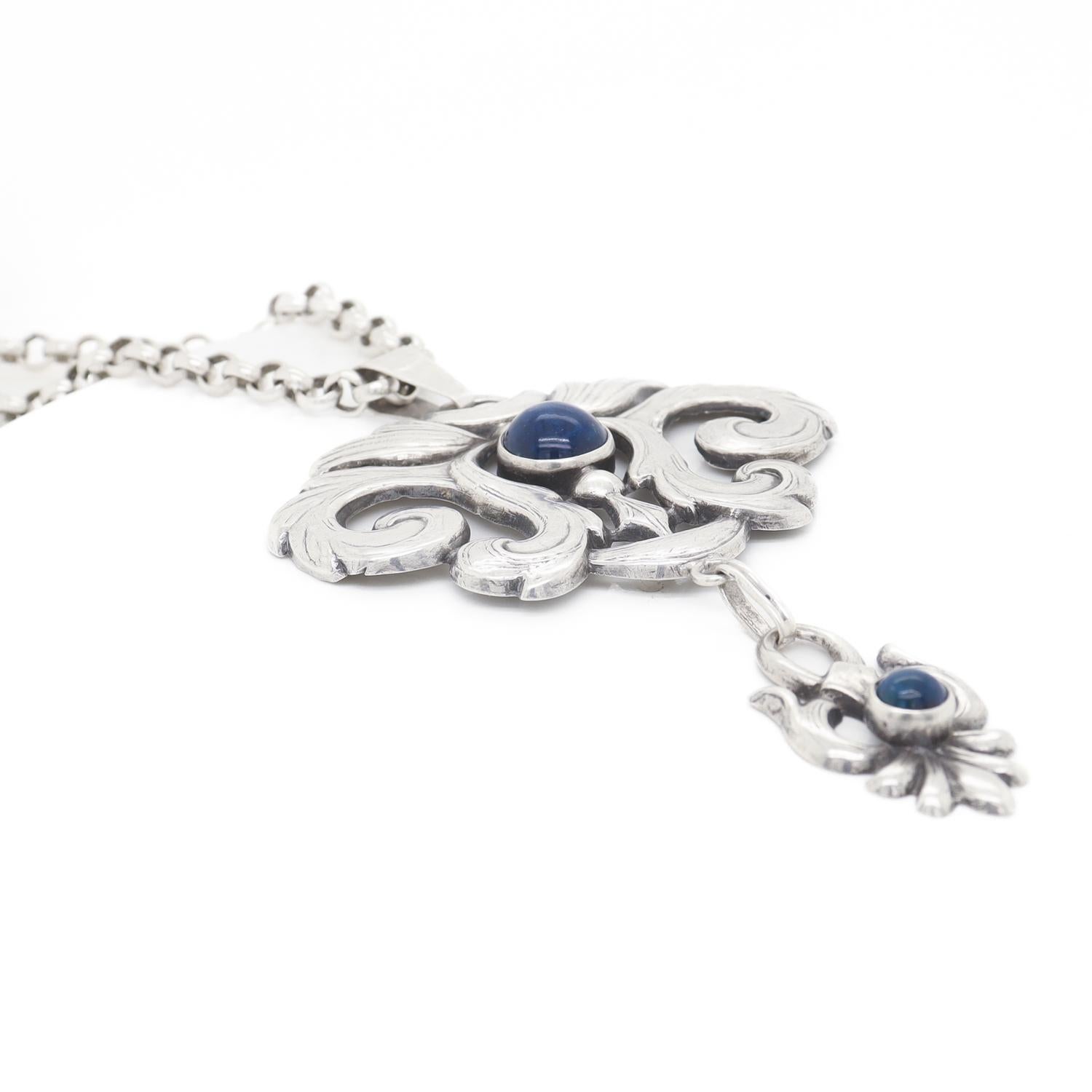 Collana con ciondolo in argento e lapis in stile Art Nouveau scandinavo in vendita 9