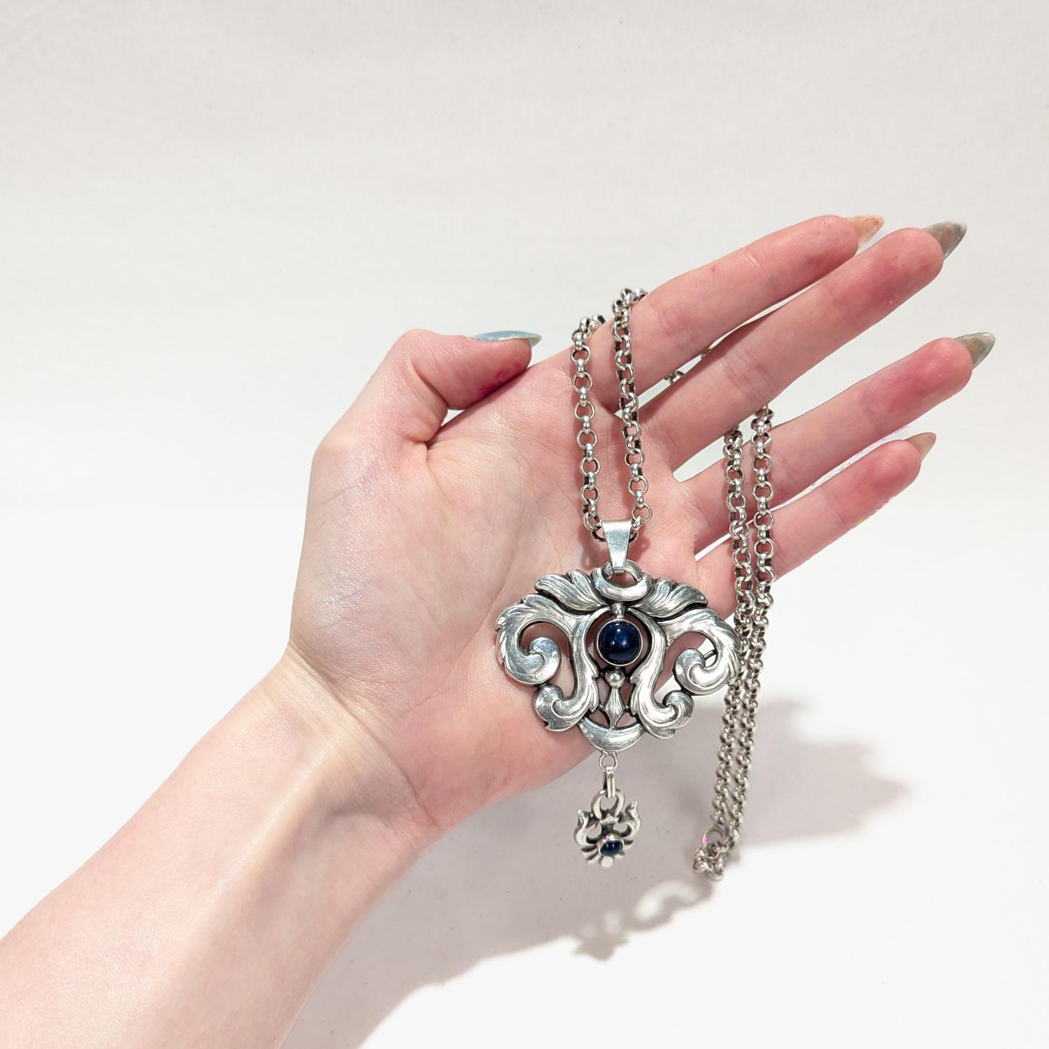 Collana con ciondolo in argento e lapis in stile Art Nouveau scandinavo in vendita 12