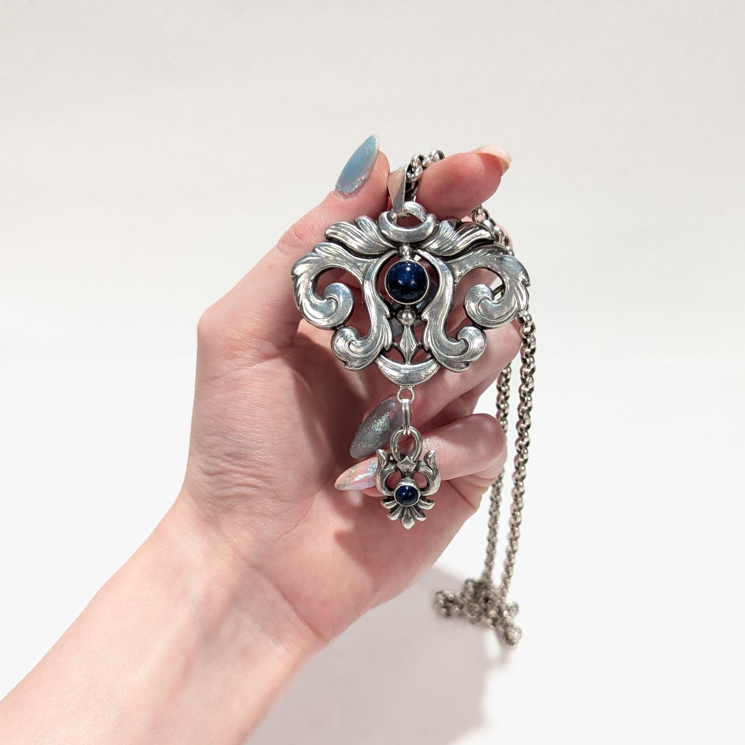 da uomo o donna Collana con ciondolo in argento e lapis in stile Art Nouveau scandinavo in vendita