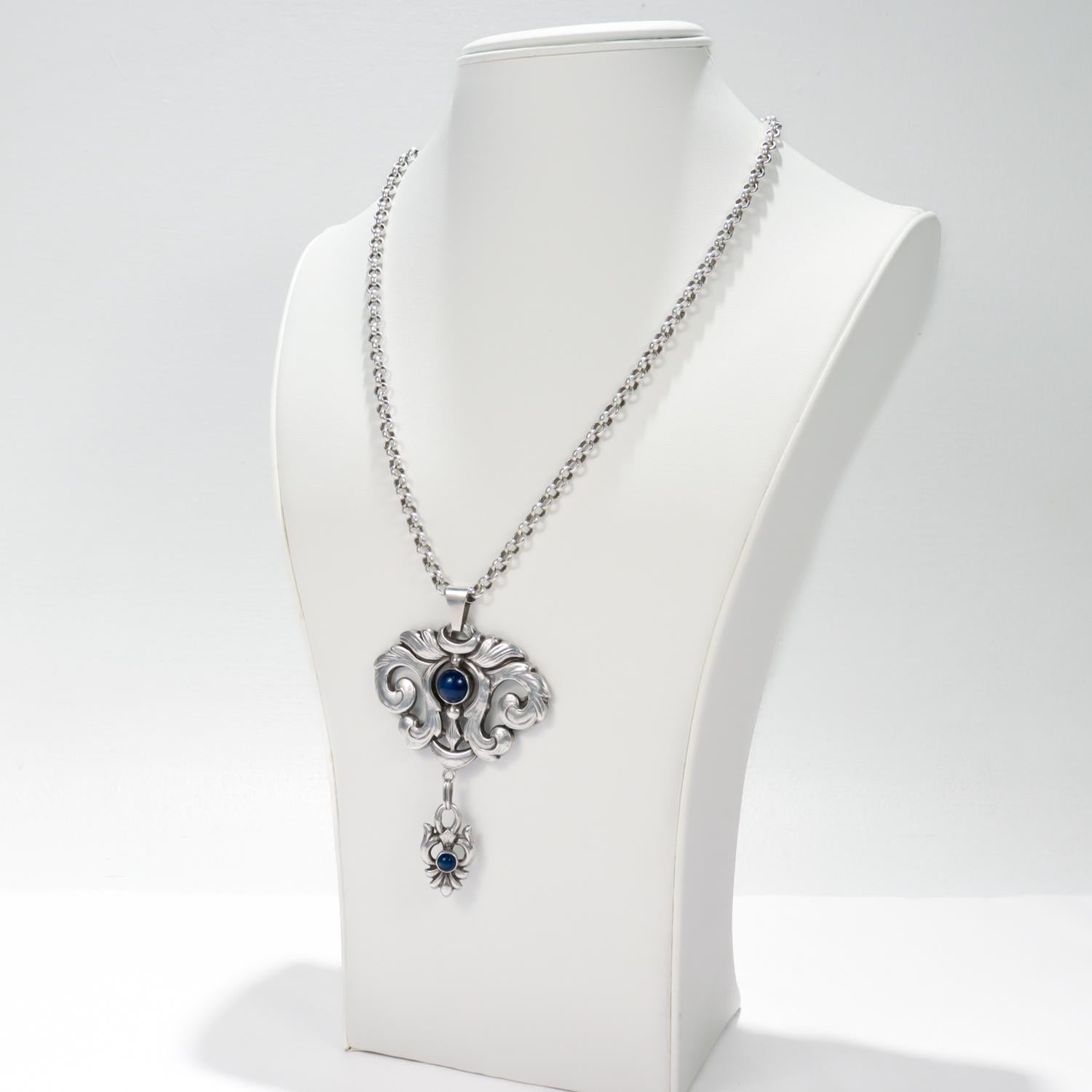 Collana con ciondolo in argento e lapis in stile Art Nouveau scandinavo in vendita 1