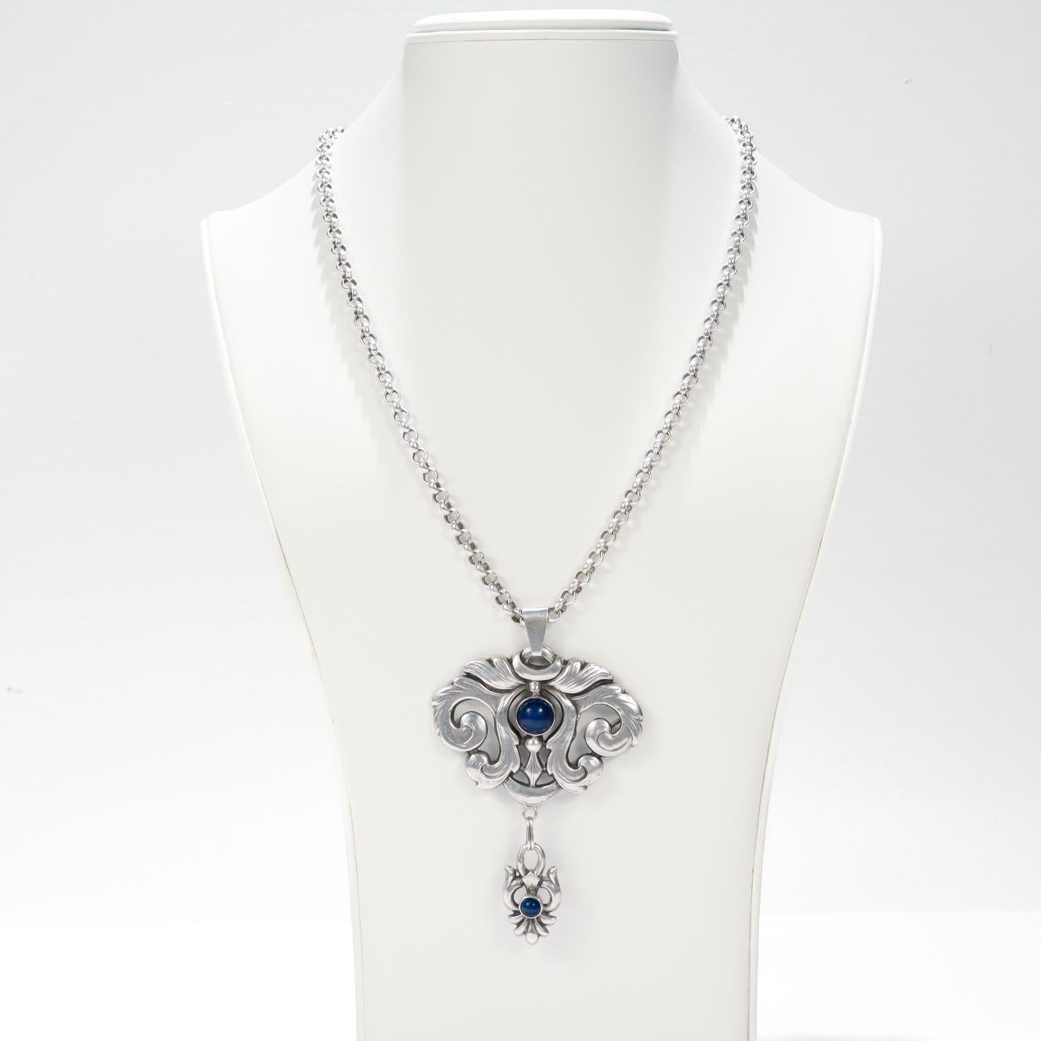 Collana con ciondolo in argento e lapis in stile Art Nouveau scandinavo in vendita 2