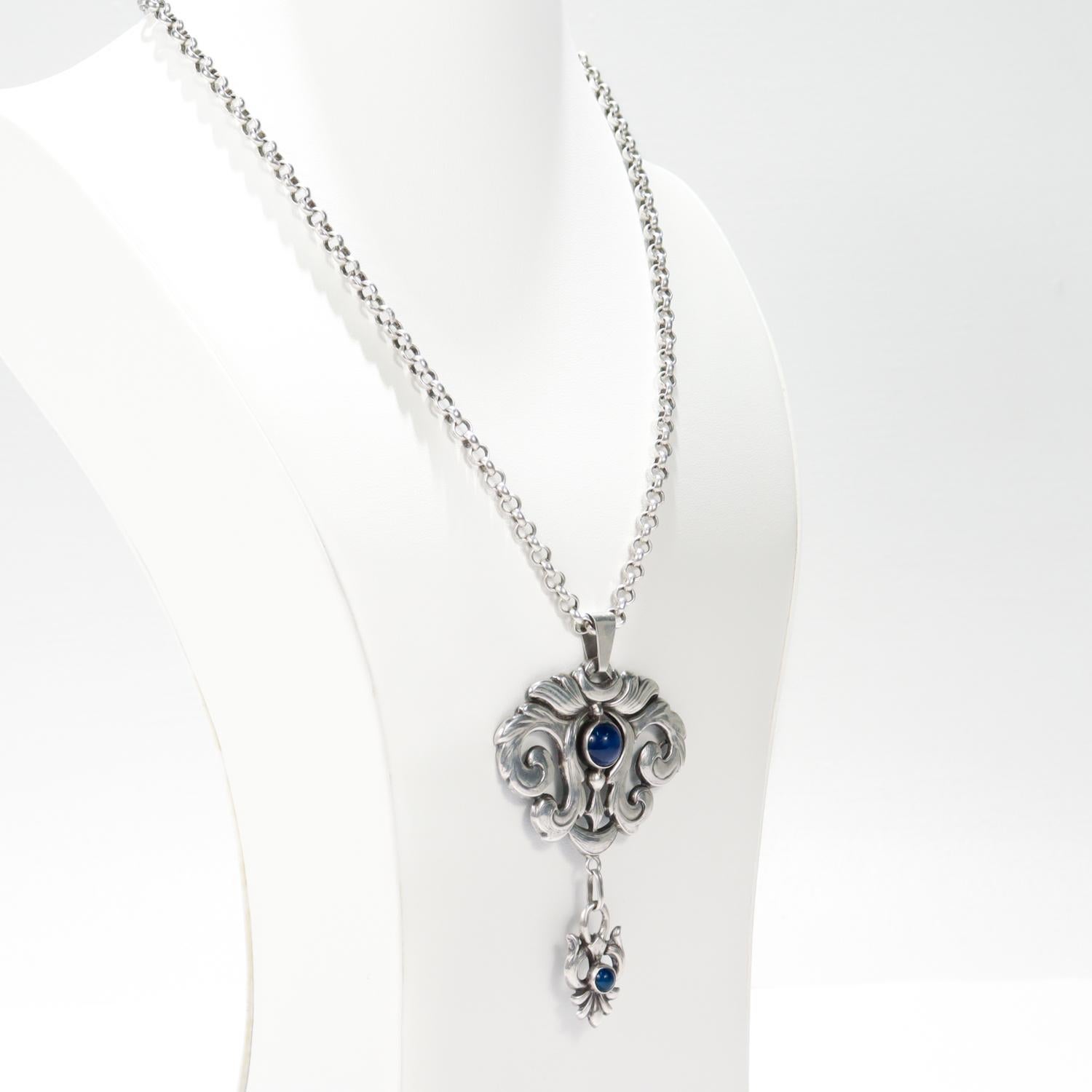 Collana con ciondolo in argento e lapis in stile Art Nouveau scandinavo in vendita 3