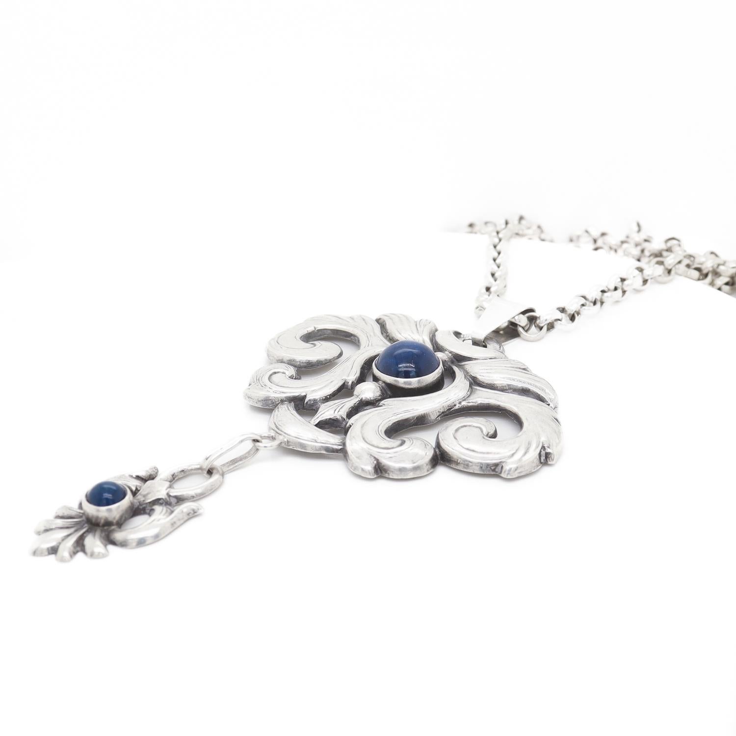 Collana con ciondolo in argento e lapis in stile Art Nouveau scandinavo in vendita 5