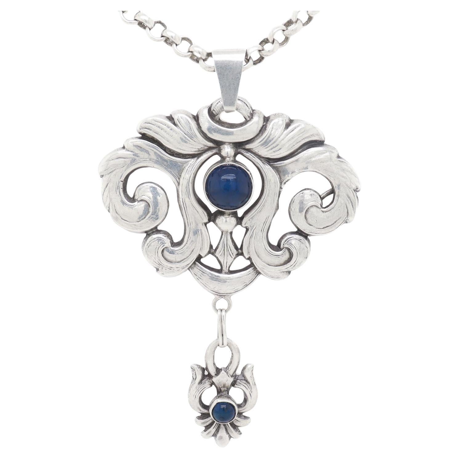 Collana con ciondolo in argento e lapis in stile Art Nouveau scandinavo
