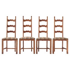 Scandinavian Art Nouveau Skönvirke Chairs in Carved Oak, Denmark, 1930s