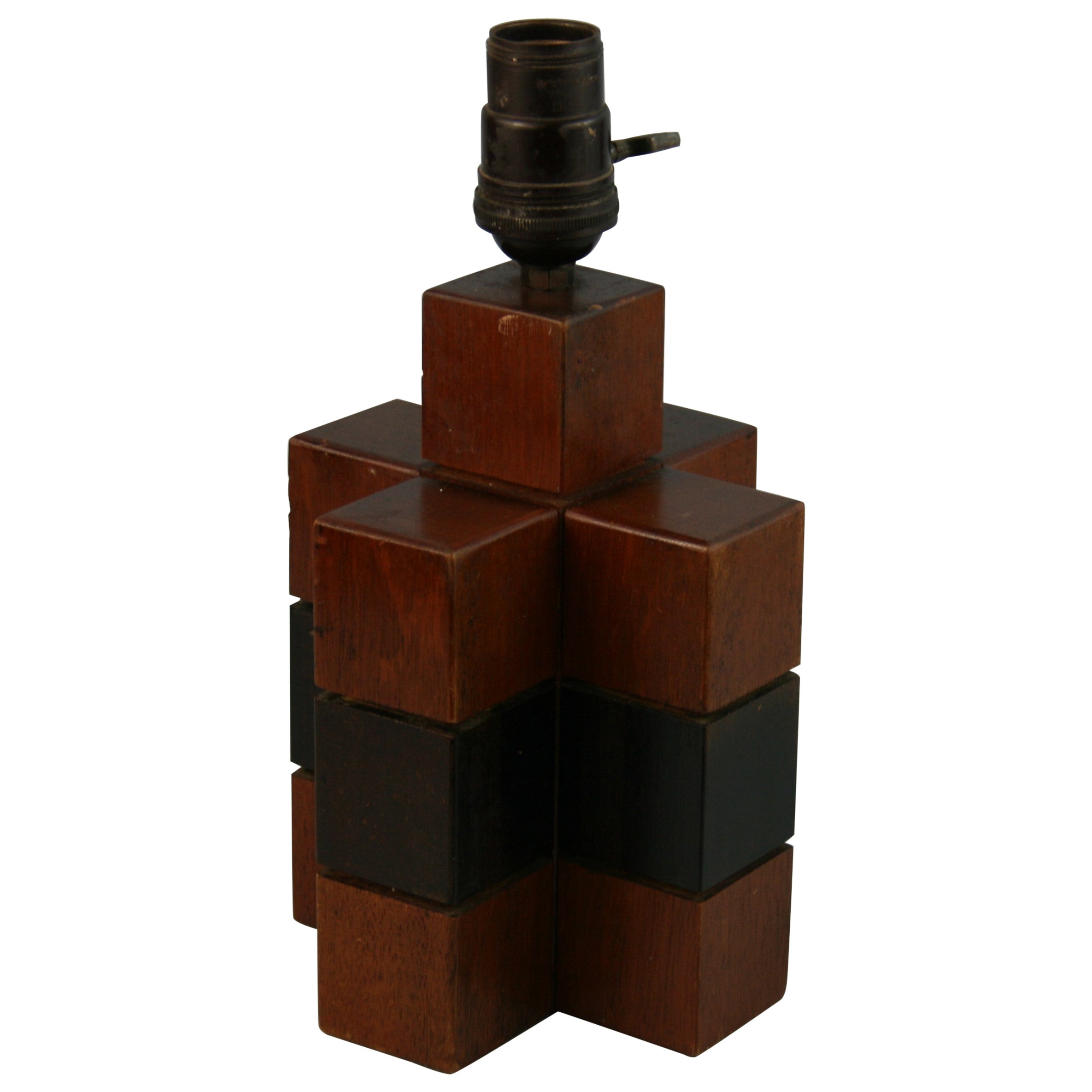 Scandinavian  Artisan Made Cube Wood Lamp 1950