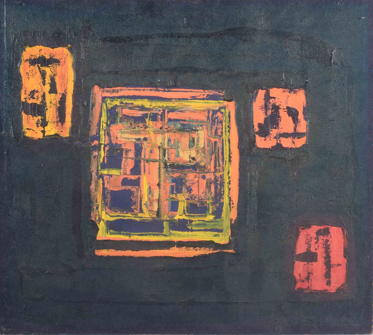 Artistics scandinaves. Composition abstraite. Huile sur panneau. Daté de 1966