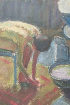 Artista scandinavo. Interno con figura nuda seduta. Pastello su carta