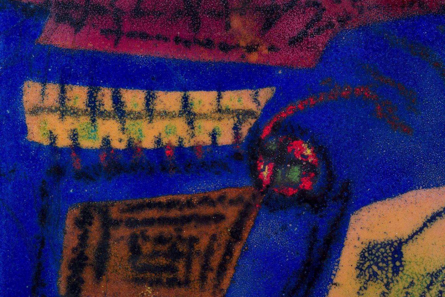 Modern Scandinavian artist. Multicoloured abstract composition, enamel work. For Sale