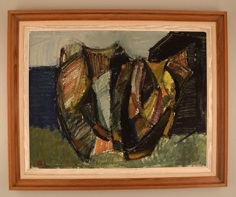 Scandinavian artist. Oil on canvas. Modernist still life. Dated 1975.
The canvas measures: 59 x 51 cm.
The frame measures: 6 cm.
In excellent condition.
Signed and dated.