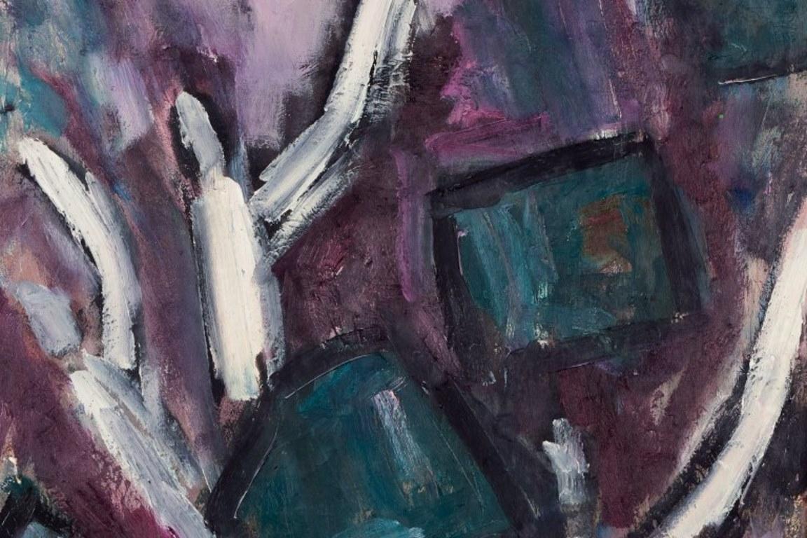 Moderno Artista scandinavo. Olio su tela. Composizione astratta, anni '70