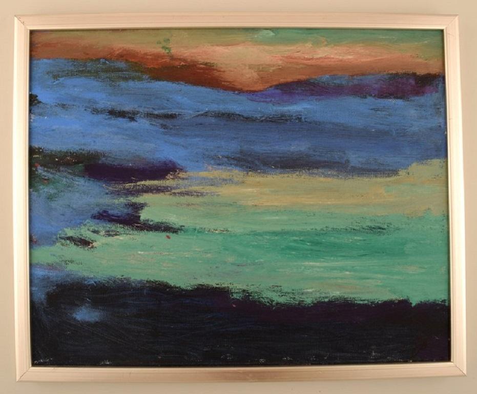 Scandinavian artist. Oil on canvas. Abstract composition. 1980s.
The canvas measures: 40.5 x 32.5 cm.
The frame measures: 1.5 cm.
In excellent condition.
Unclearly signed.