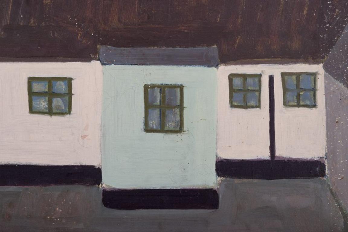 Modern Scandinavian artist. Oil on canvas. House in modernist style.  1960s/70s For Sale