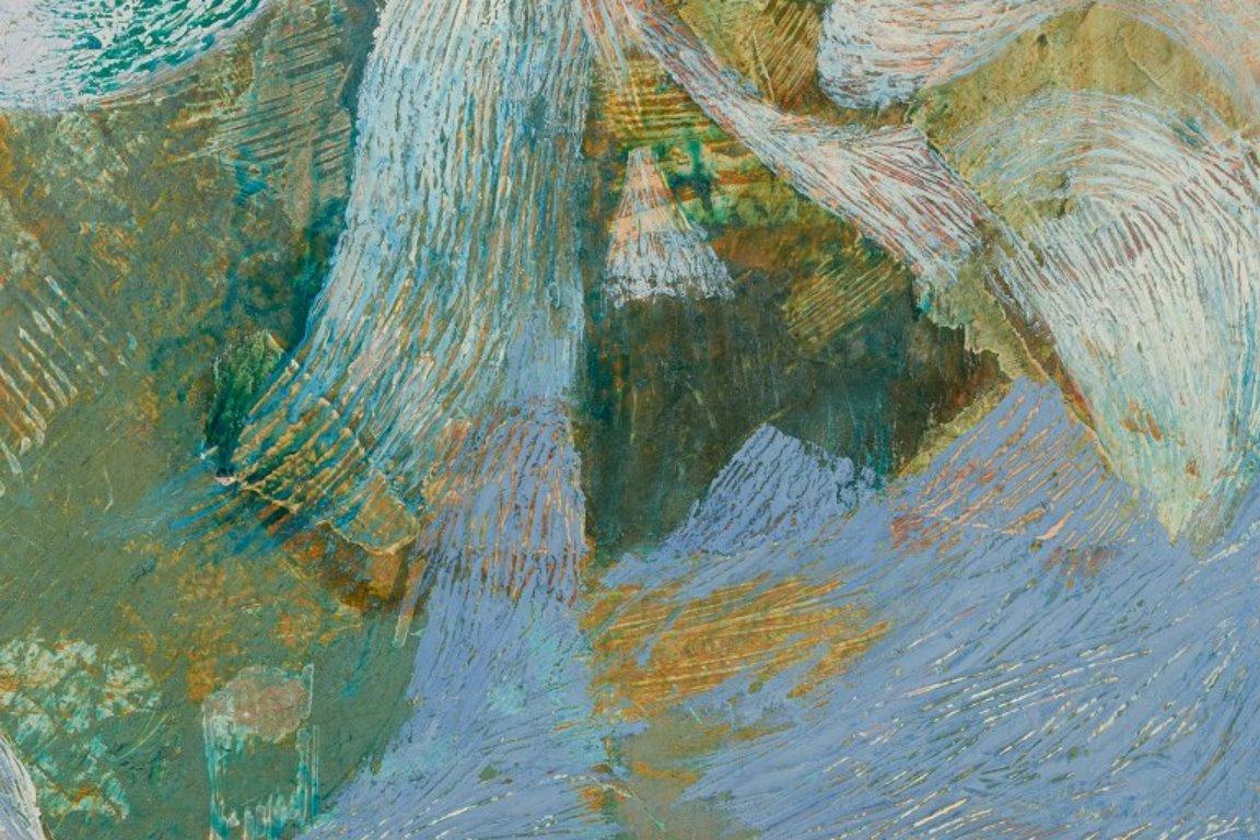 Skandinavischer Künstler. Öl auf Platte. Abstrakte Komposition mit einer farbenfrohen Palette (Ende des 20. Jahrhunderts) im Angebot