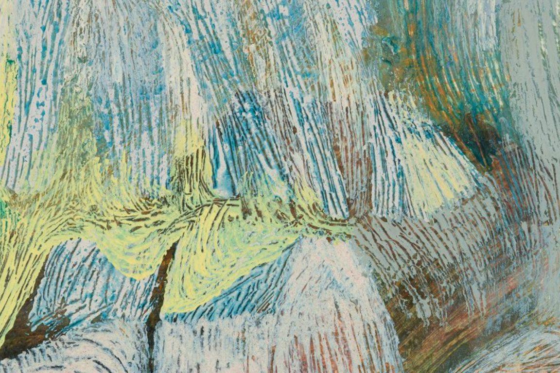 Fin du 20e siècle Artistics scandinaves. Huile sur panneau. composition abstraite avec une palette colorée en vente