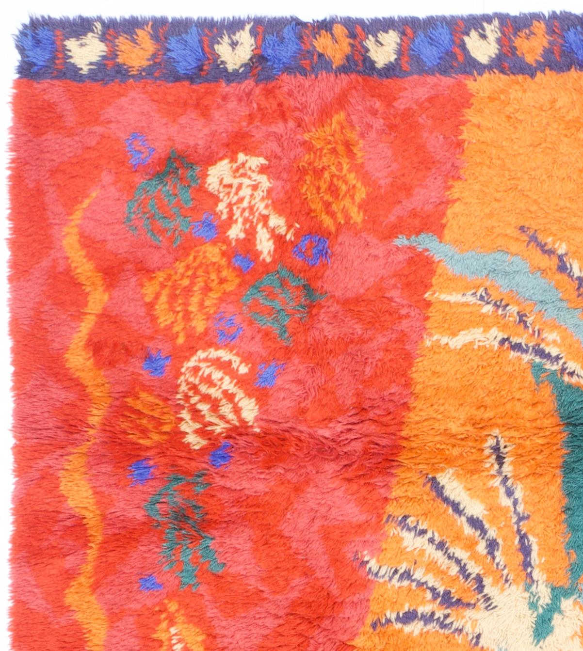 Scandinavian Artistic Mid Century Wool Rug 5’7