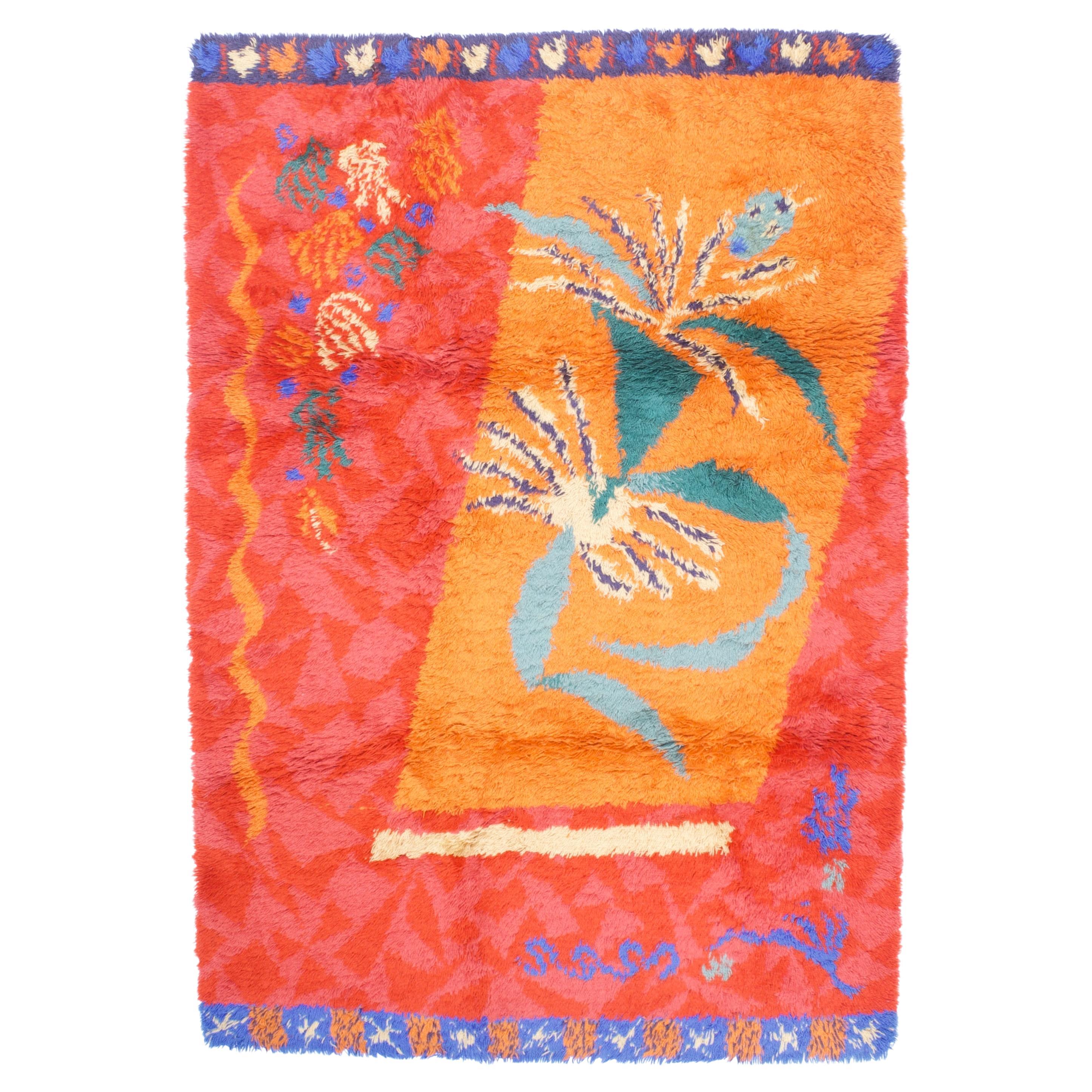 Scandinavian Artistic Mid Century Wool Rug 5’7" x 8’1" For Sale