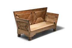 Scandinavian Arts & Crafts Sofa Bench in Oak and Straw