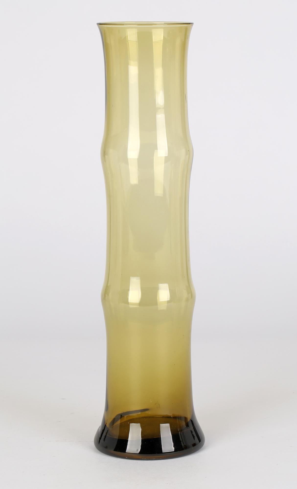 Blown Glass Scandinavian Attributed Bamboo Shaped Green Art Glass Vase For Sale