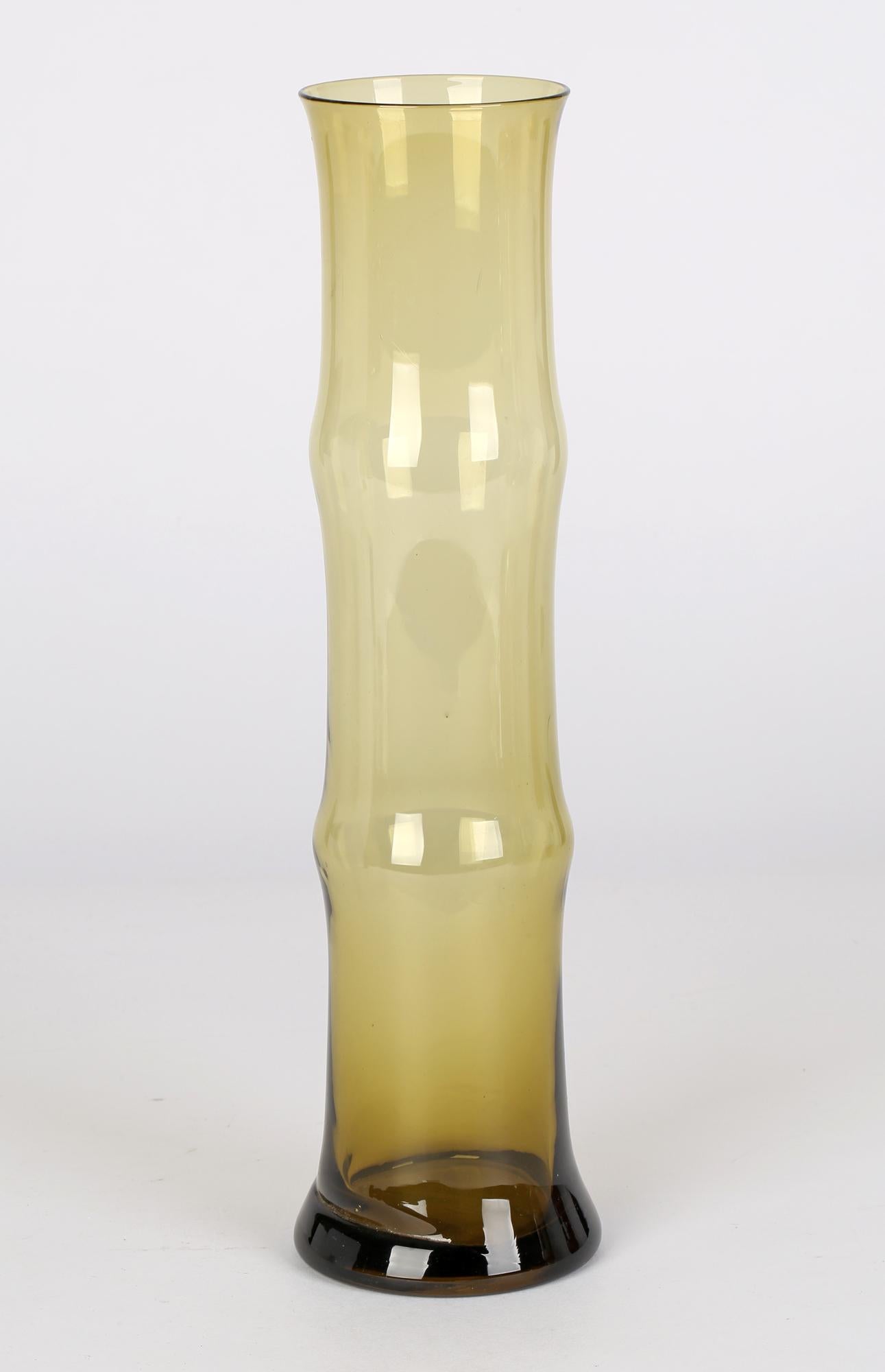 Hand-Crafted Scandinavian Attributed Bamboo Shaped Green Art Glass Vase For Sale