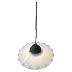 Scandinavian Ballerina Pendant Lamp w. Pleaded White Opaline Glass Shade, 1920s