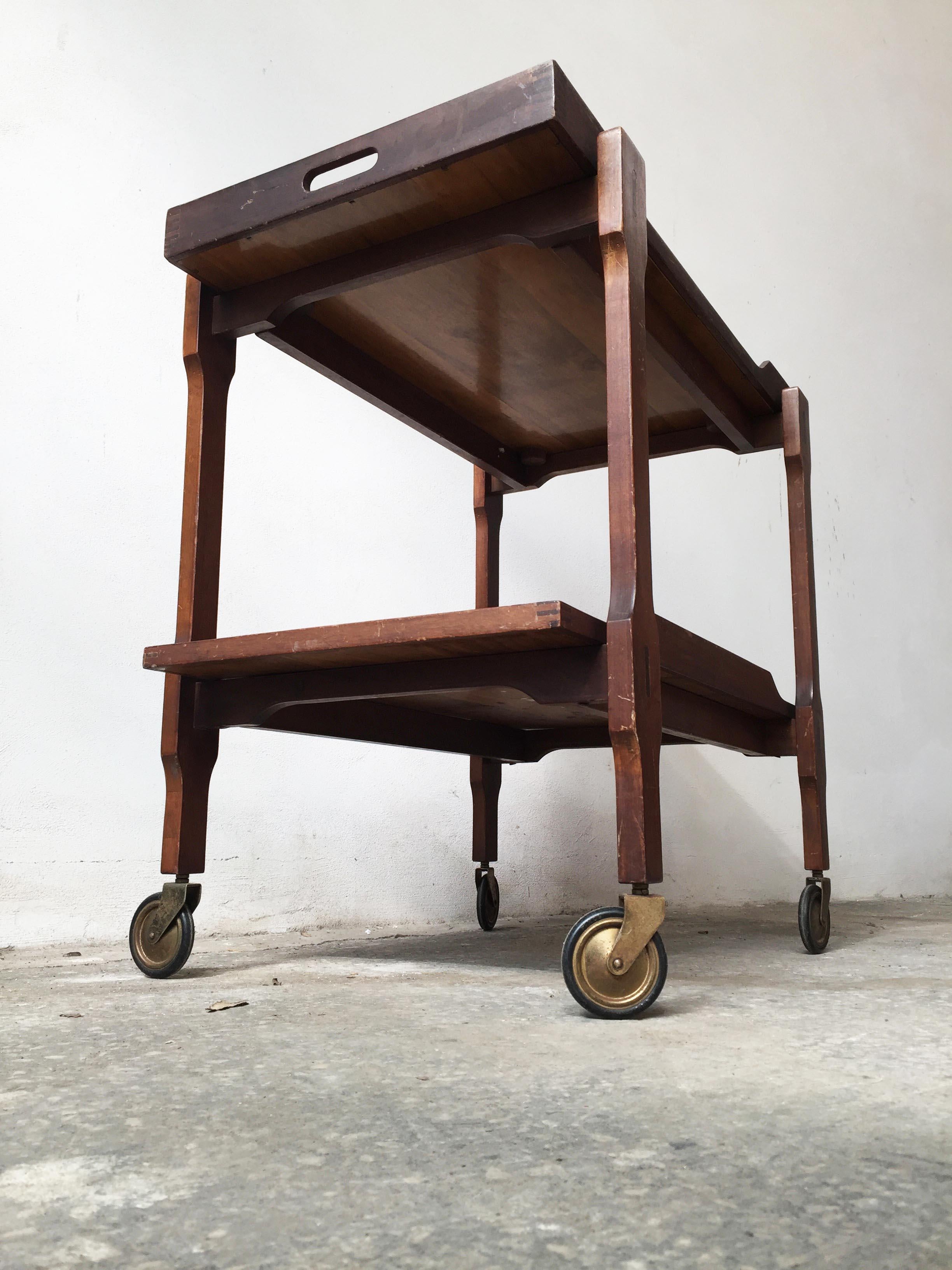 Danish Scandinavian Bar Cart or Trolley in Mahogany Wood with Removable Tray, 1950s For Sale