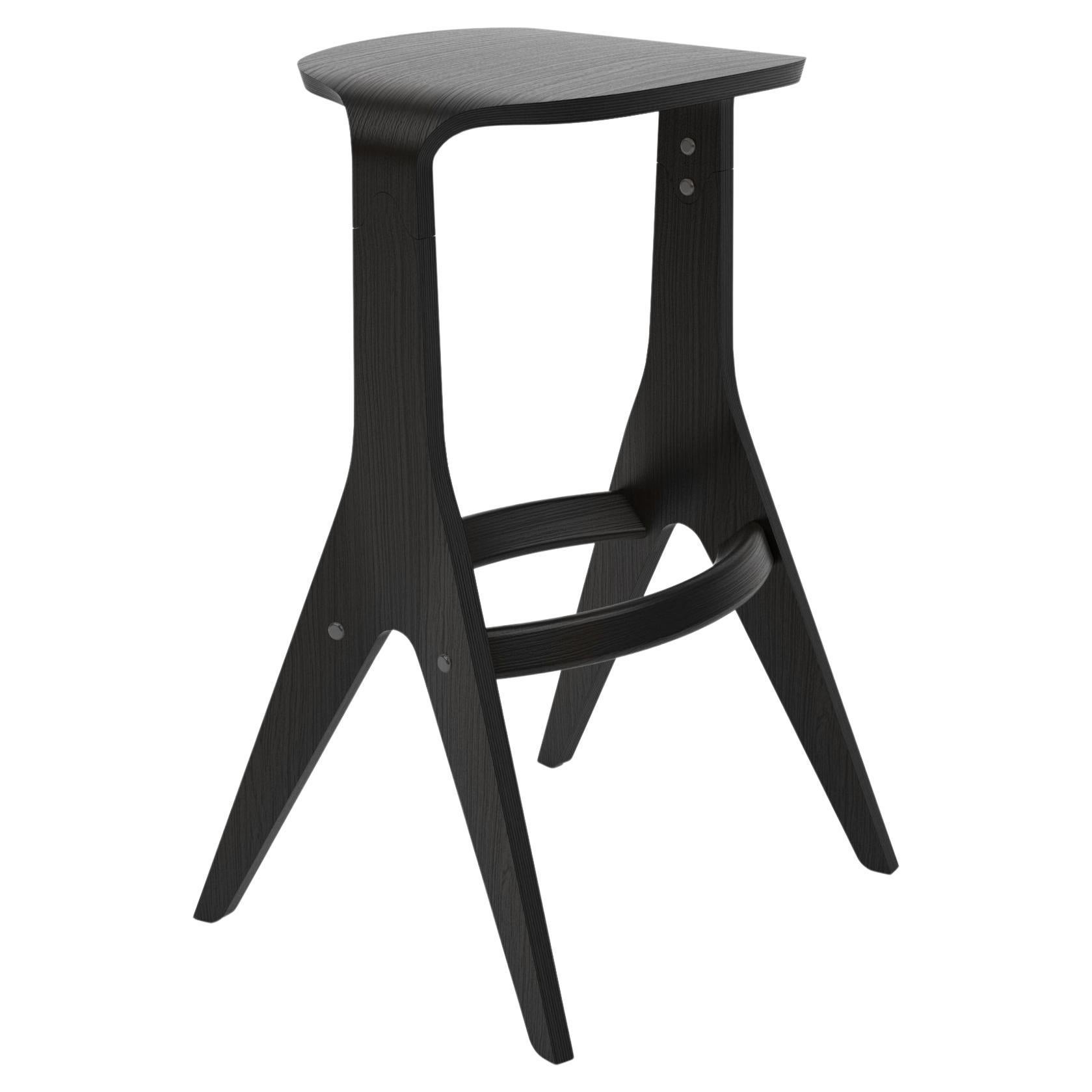 Scandinavian Bar Stool 'Lavitta' 75 by Poiat, Black Oak For Sale