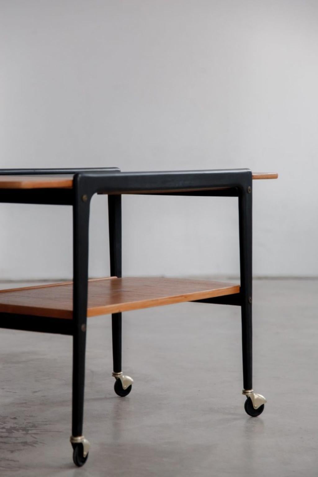 Wood Scandinavian Bar Table on Wheels by Designer Yngve Ekstrom