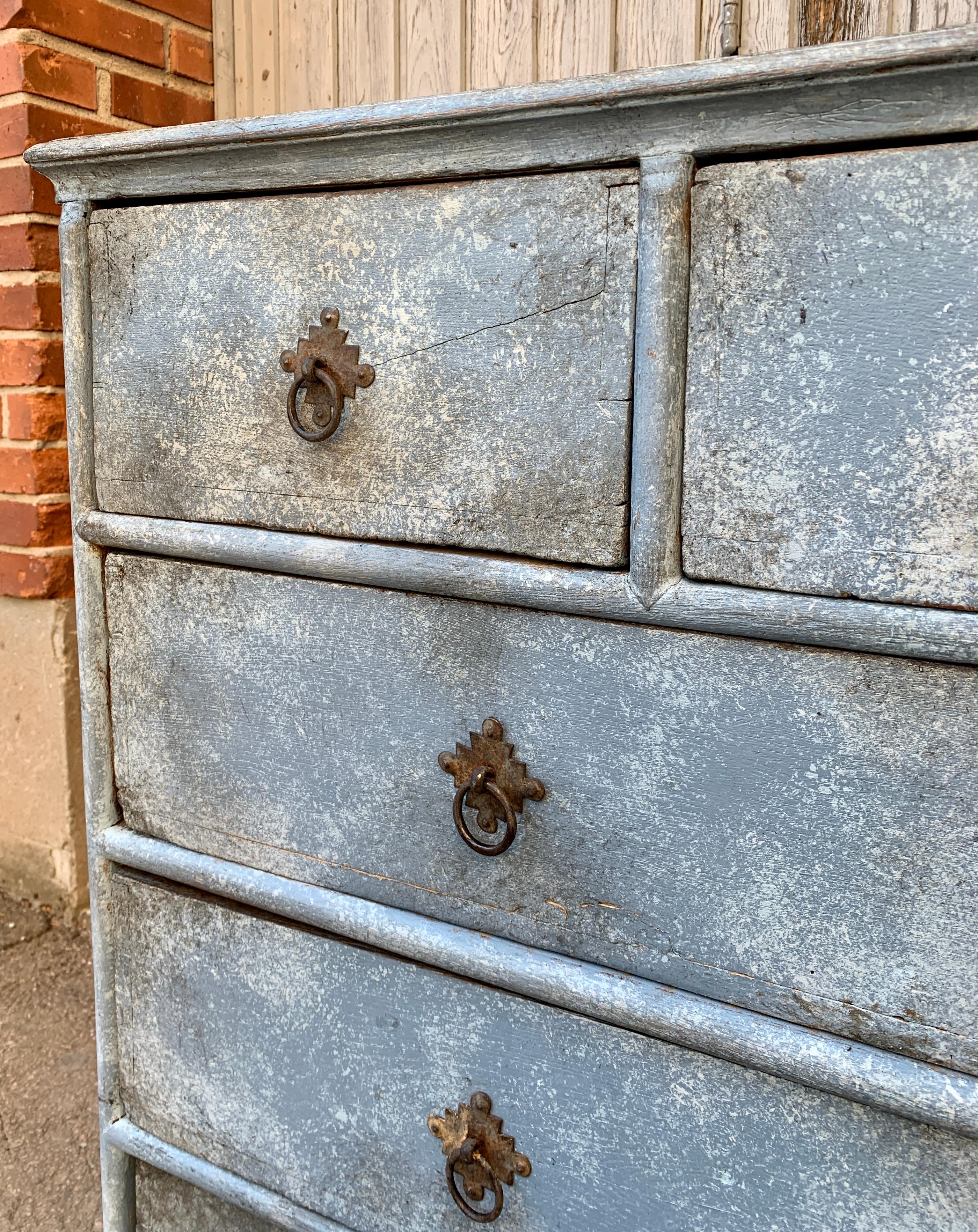 Scandinavian Baroque 18th Chest of Drawers Blue Painted 6