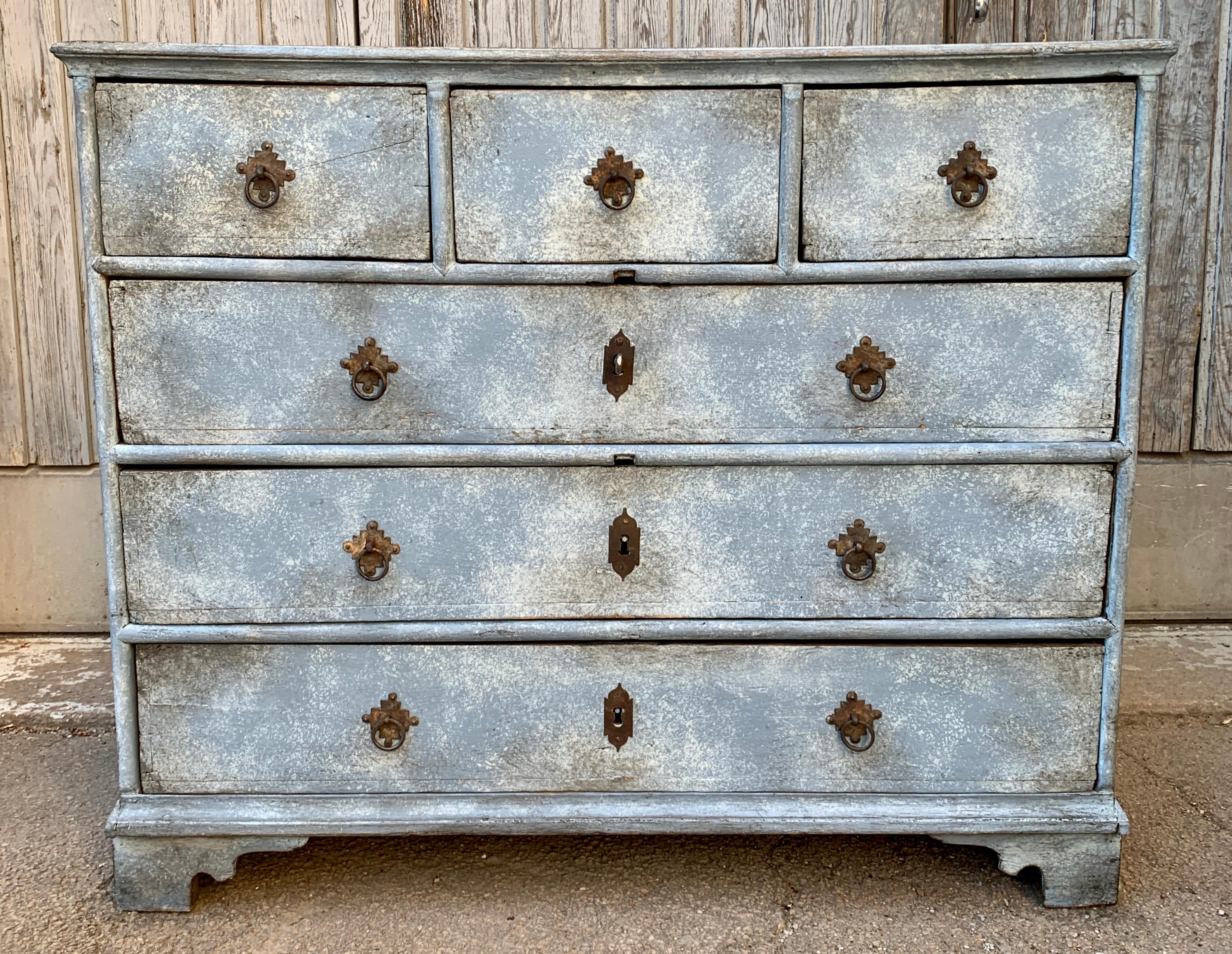 Scandinavian Baroque 18th Chest of Drawers Blue Painted 7