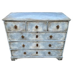 Scandinavian Baroque 18th Chest of Drawers Blue Painted
