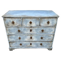 Antique Scandinavian Baroque 18th Chest of Drawers Blue Painted