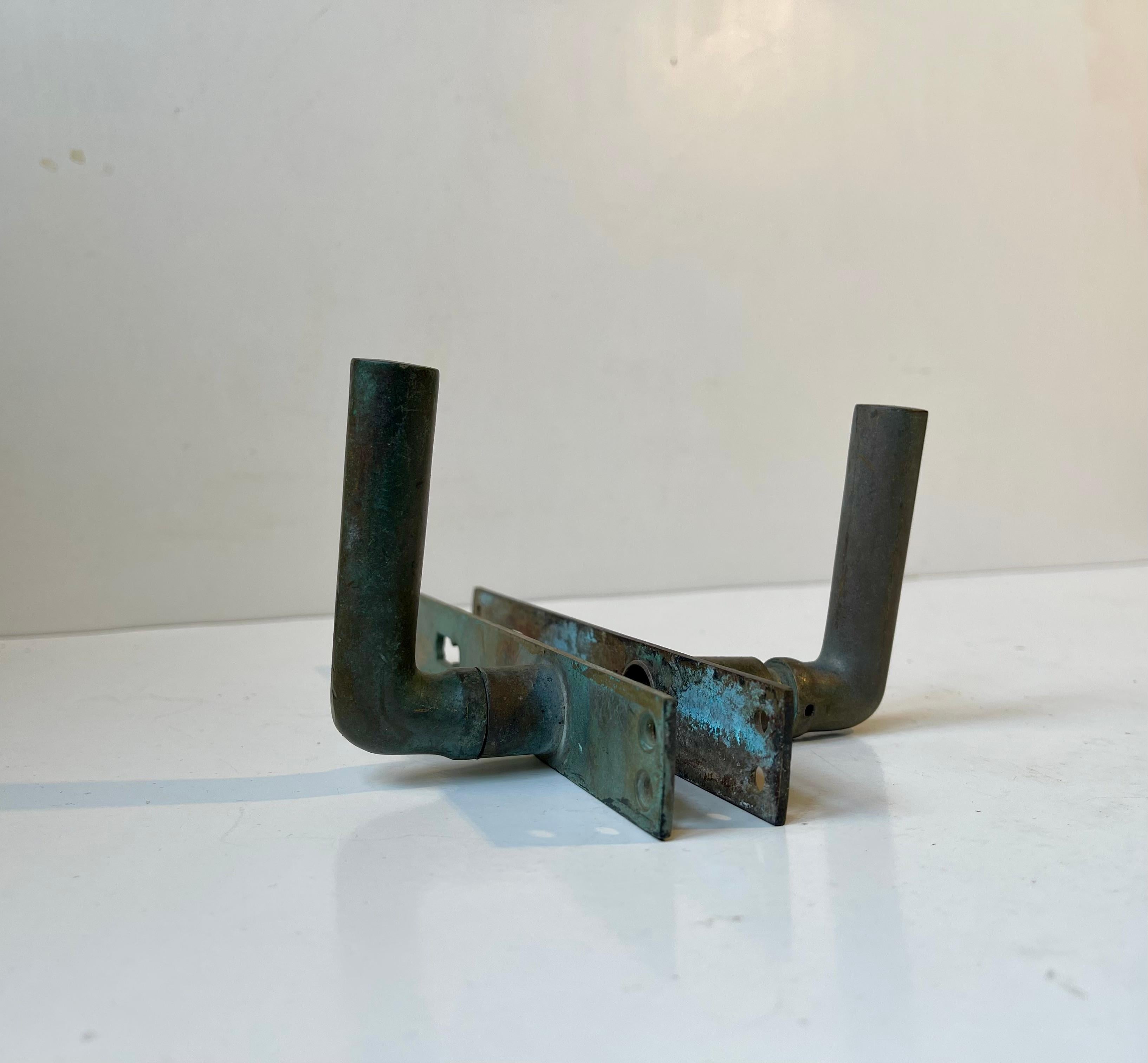 Scandinave Scandinavian Bauhaus State Building Door Handles in Brass, 1930s, 6 Sets en vente