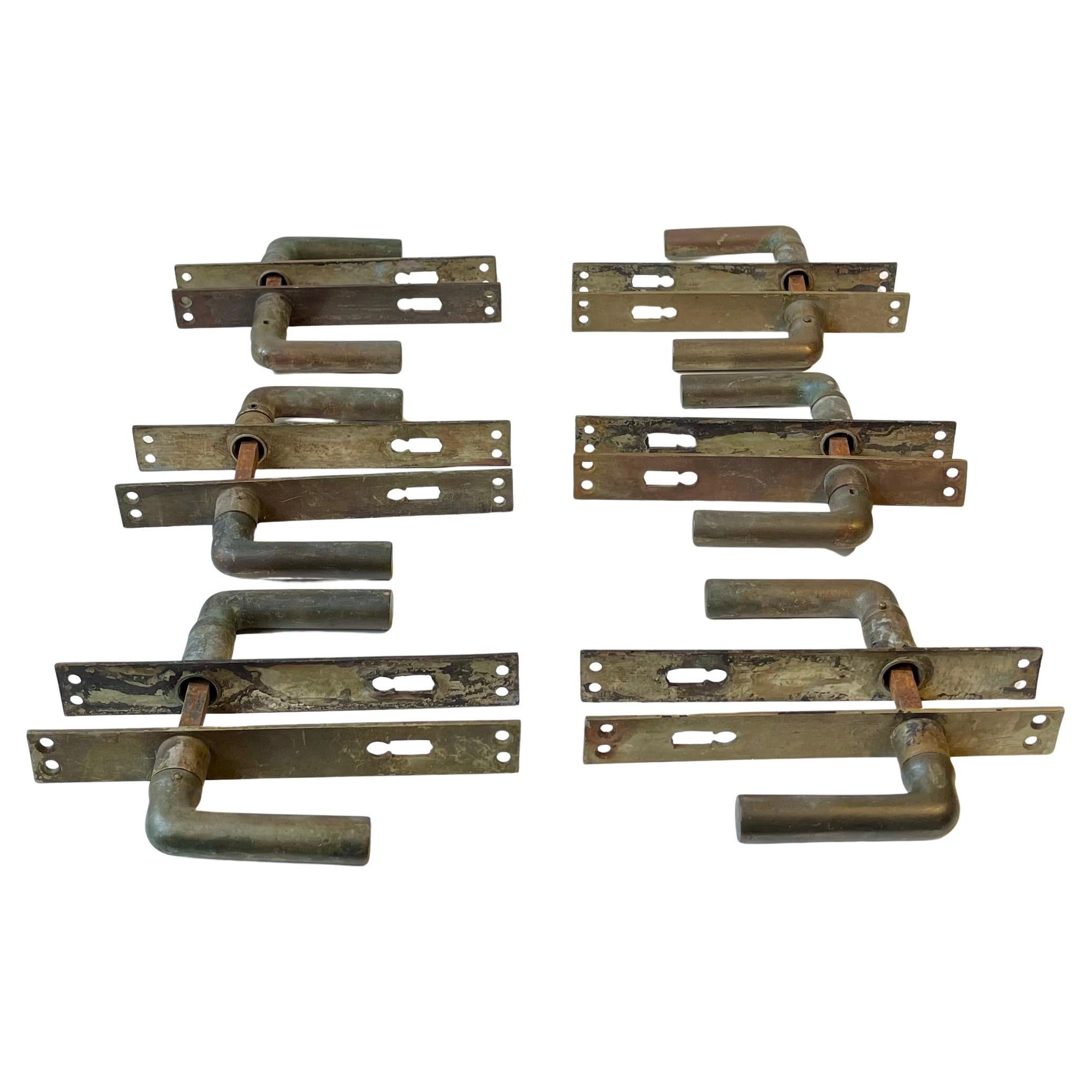 Scandinavian Bauhaus State Building Door Handles in Brass, 1930s, 6 Sets