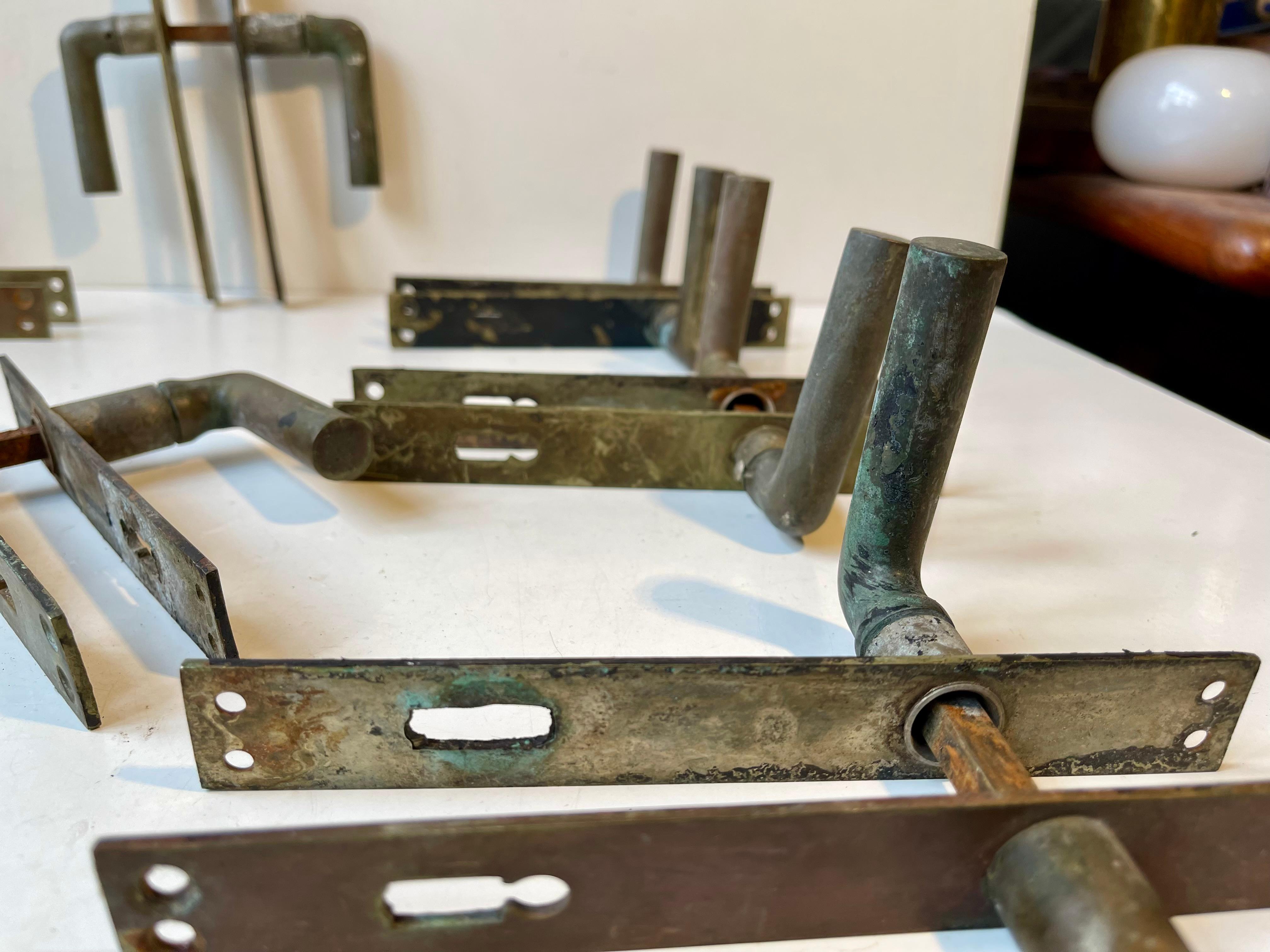 Scandinavian Bauhaus State Building Door Handles in Brass, 1930s, 8 Sets For Sale 1