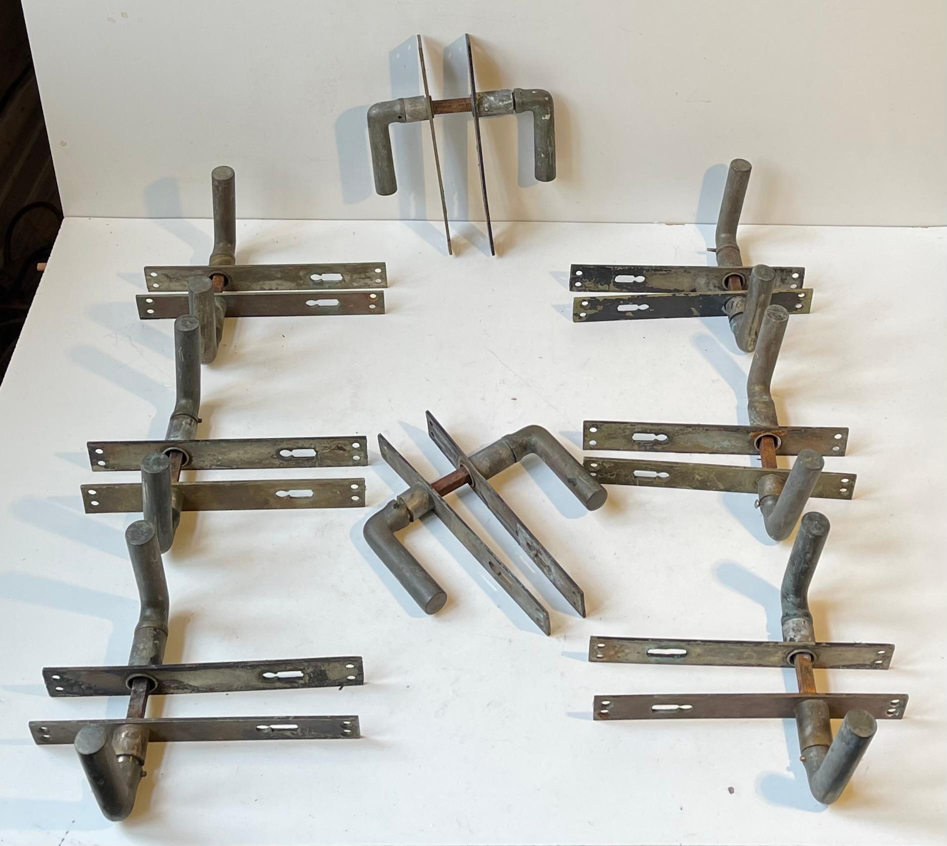 Scandinavian Bauhaus State Building Door Handles in Brass, 1930s, 8 Sets For Sale 3