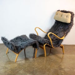 Scandinavian Beech Pernilla Lounge Chair with Ottoman by Bruno Mathsson for DUX