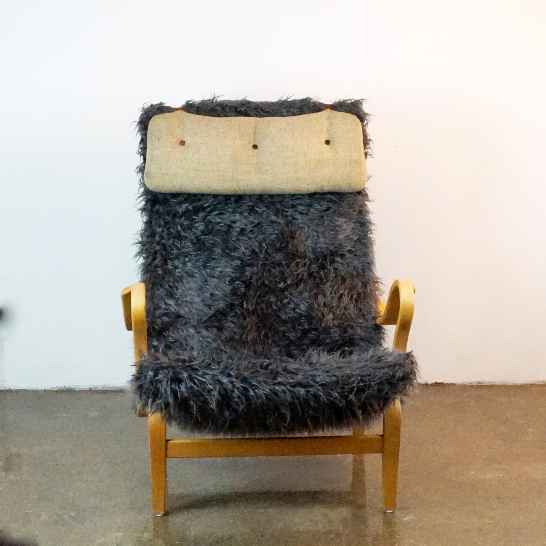 Scandinavian Beech Pernilla Lounge Chair with Ottoman by Bruno Mathsson for DUX 1
