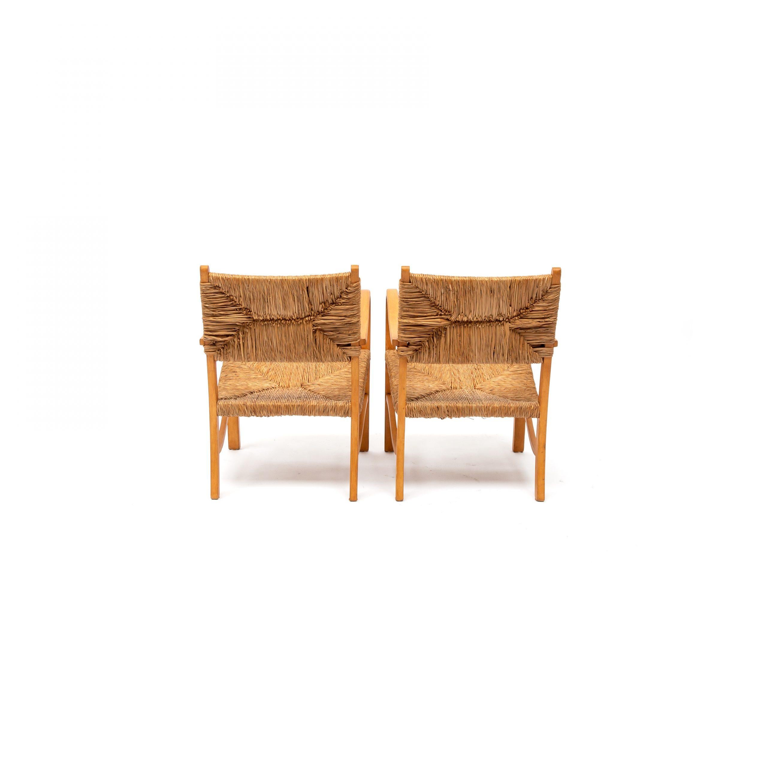 Reed Scandinavian Beechwood Armchair, Set, 1970s For Sale