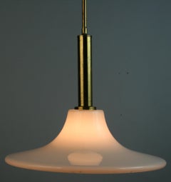 Scandinavian Bell Glass Pendant Light with Brass Mounts, 1960s Design