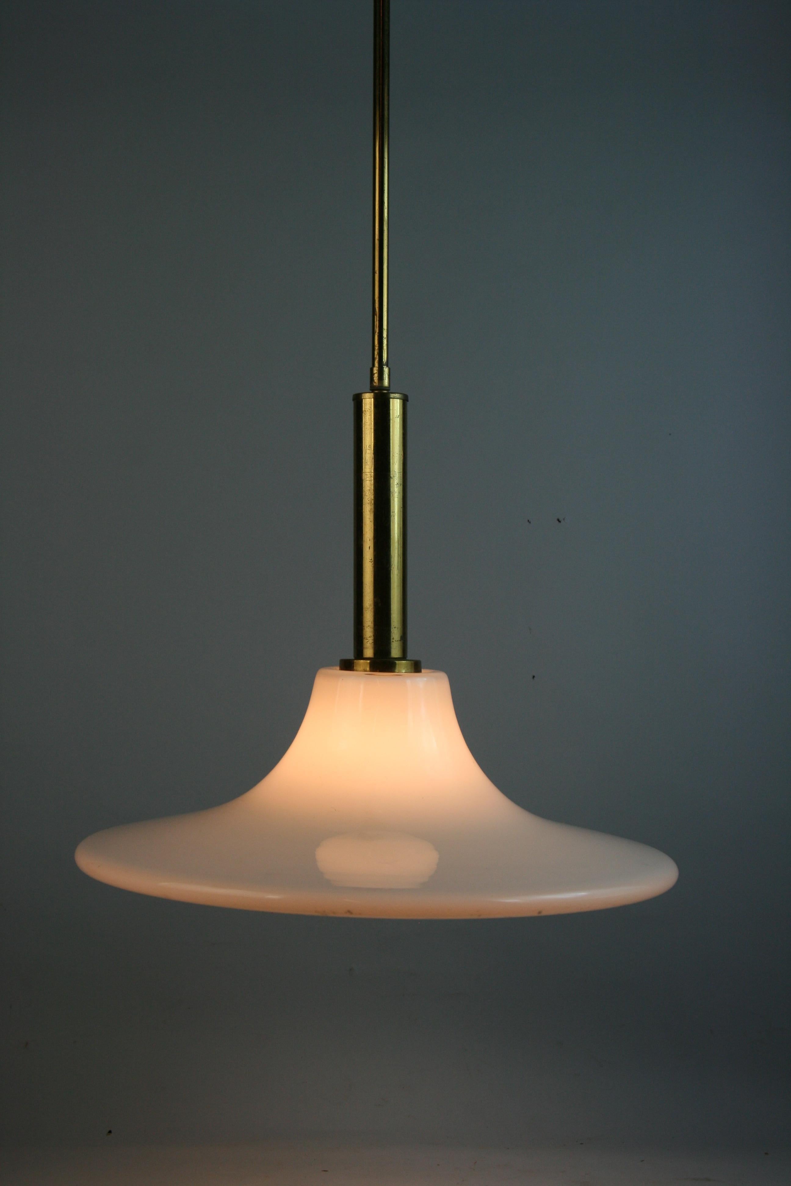 Mid-20th Century Scandinavian Bell Glass and Brass Pendant 1960's For Sale