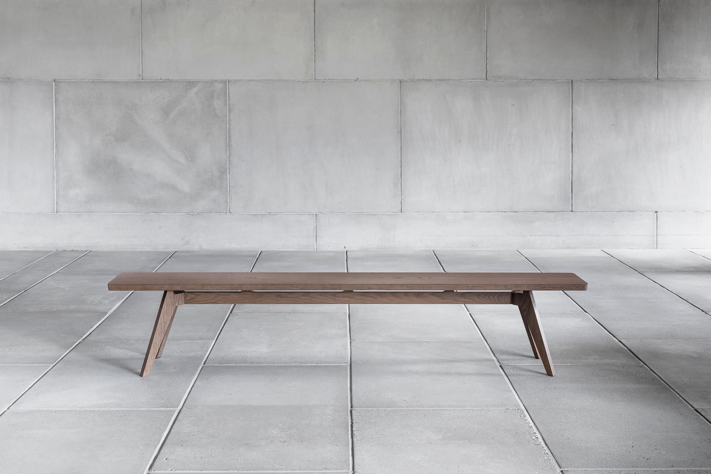 LAVITTA Bench 220 cm by Timo Mikkonen & Antti x Poiat 
Lavitta Collection 2016

Available dimensions: 
- H.42 x 170 x 32 cm 
- H.42 x 220 x 32 cm 

Wood finishes : Oak or Dark oak

Model shown: 
- H.42 x 220 x 32 cm
- Dark Oak

The Lavitta Bench is