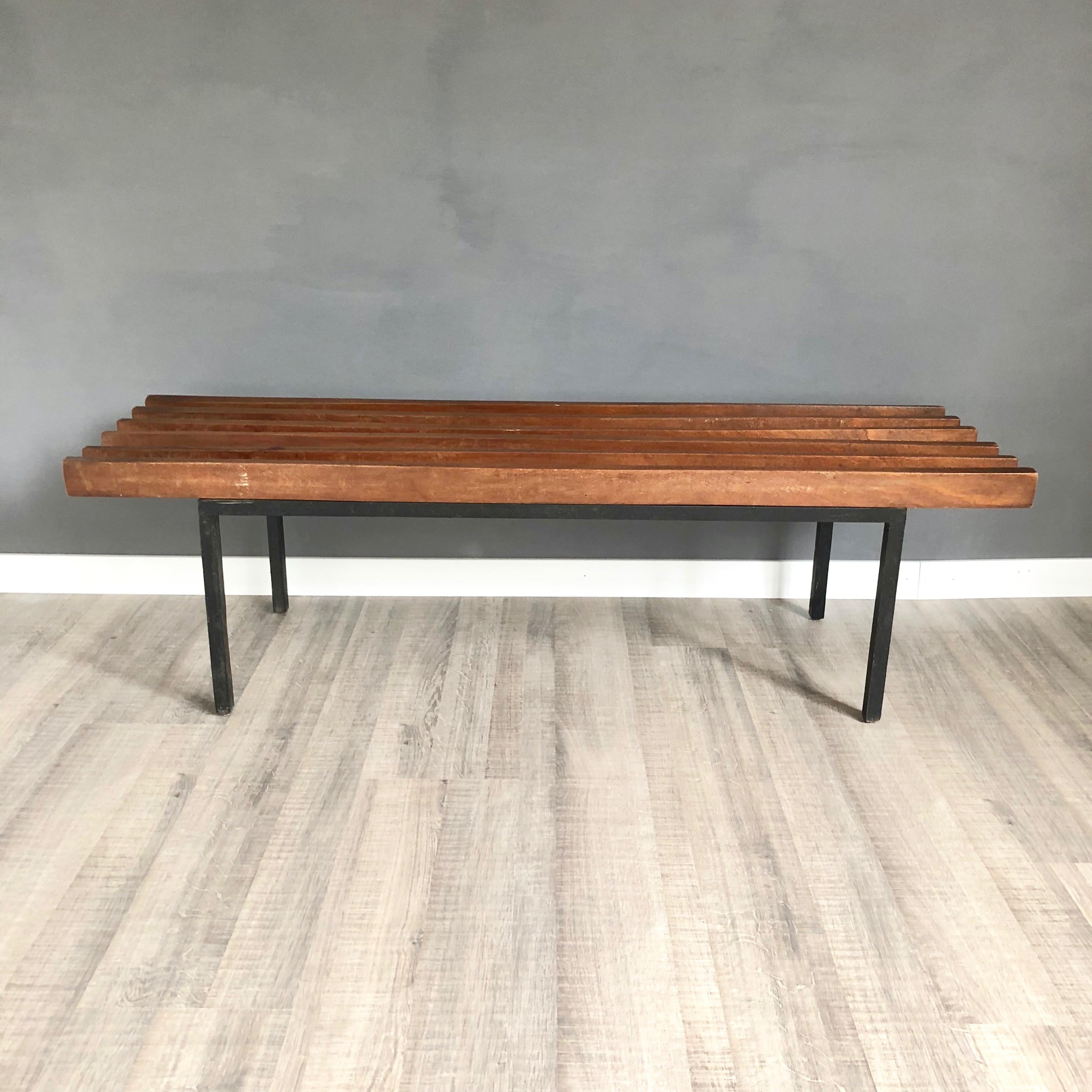 Scandinavian Bench Made of Metal and Teak, 1960s In Good Condition In Rome, IT