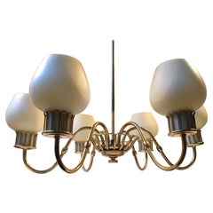 Scandinavian Bent Karlby Brass and Glass Chandelier for Lyfa, 1950s