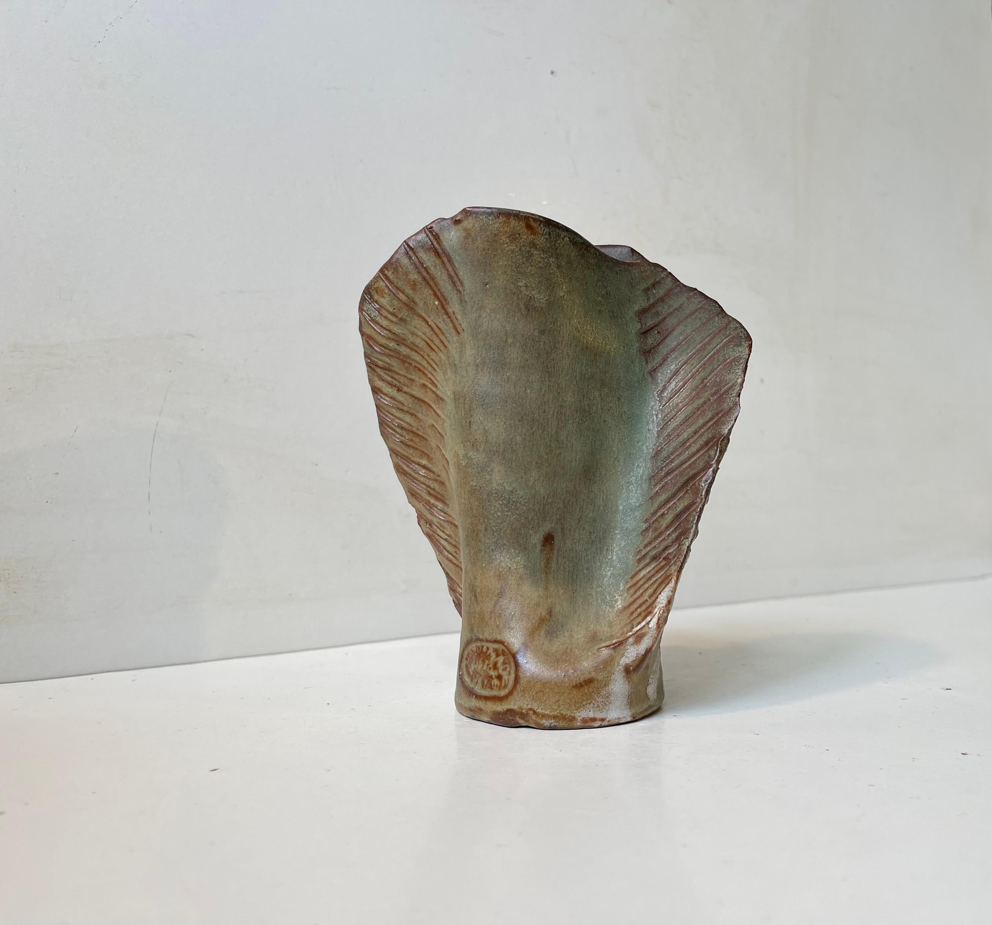 Scandinavian Modern Scandinavian Biomorphic Ceramic Vase in Green Glaze For Sale