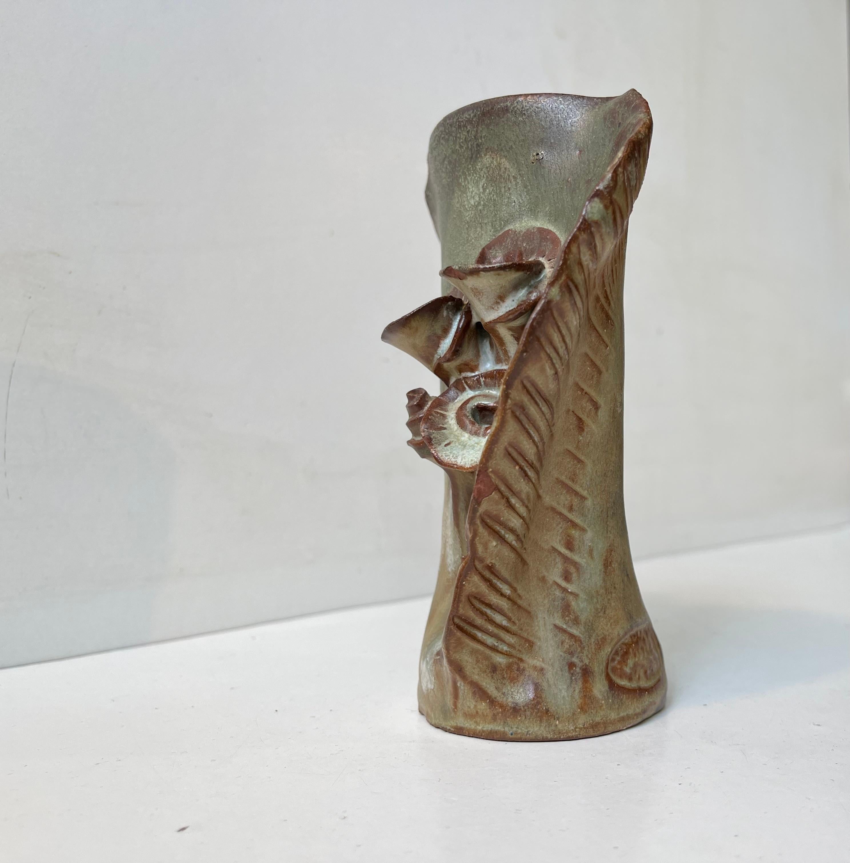 Glazed Scandinavian Biomorphic Ceramic Vase in Green Glaze For Sale