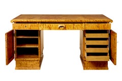 Scandinavian birch Art Deco pedestal writing desk