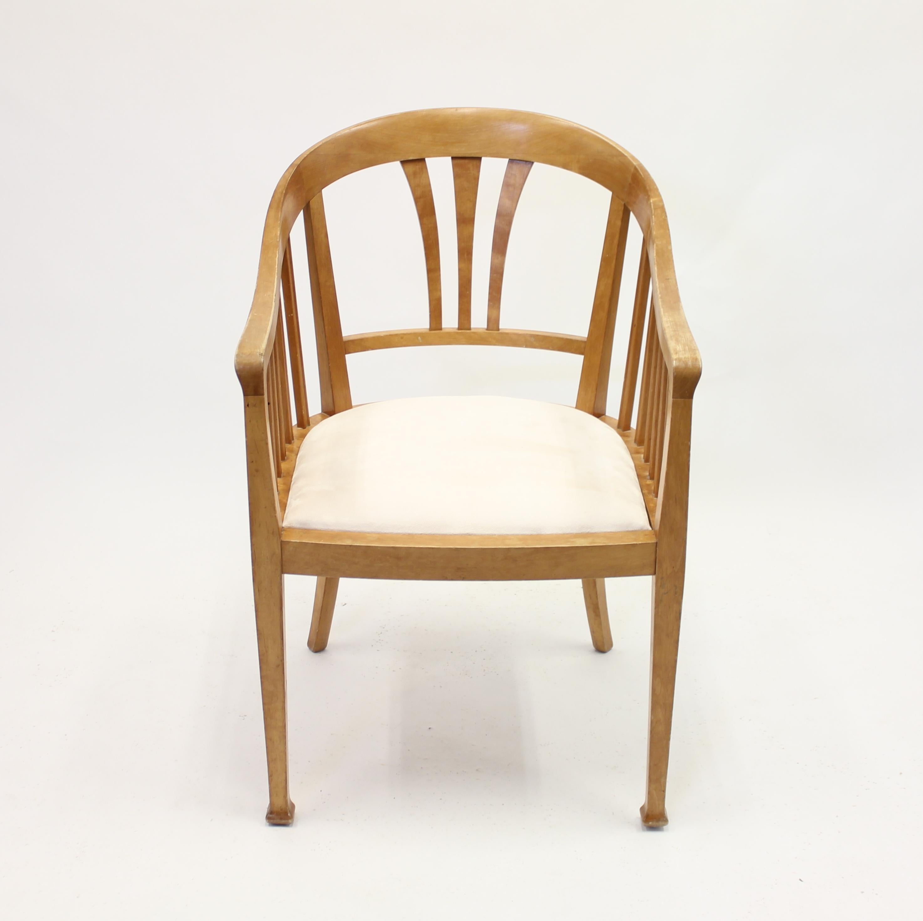 Fabric Scandinavian Birch Art Nouveau Arm Chair, Early 1900s