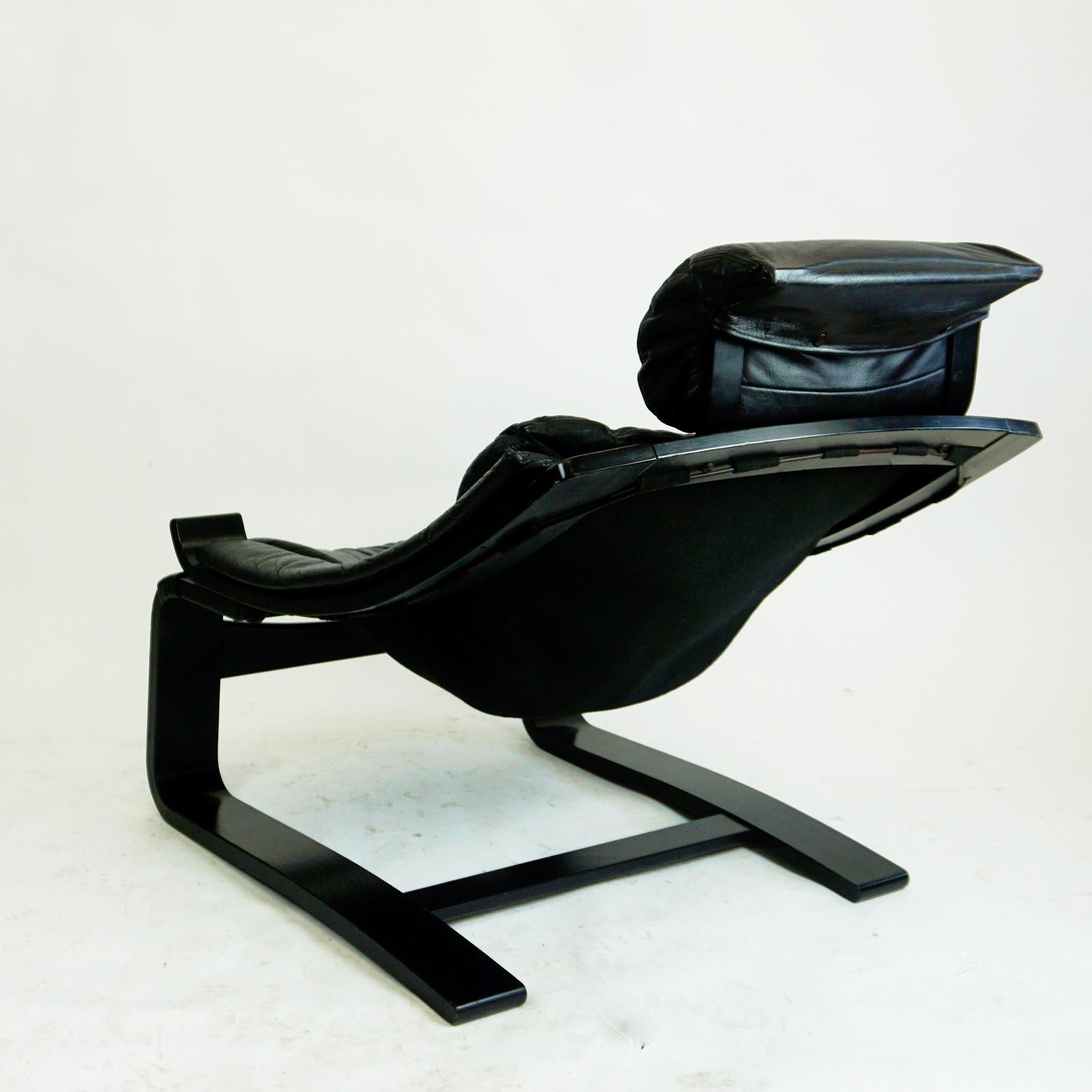 Scandinavian Black Leather Kroken Lounge Chair by Ake Fribytter for Nelo Sweden 2
